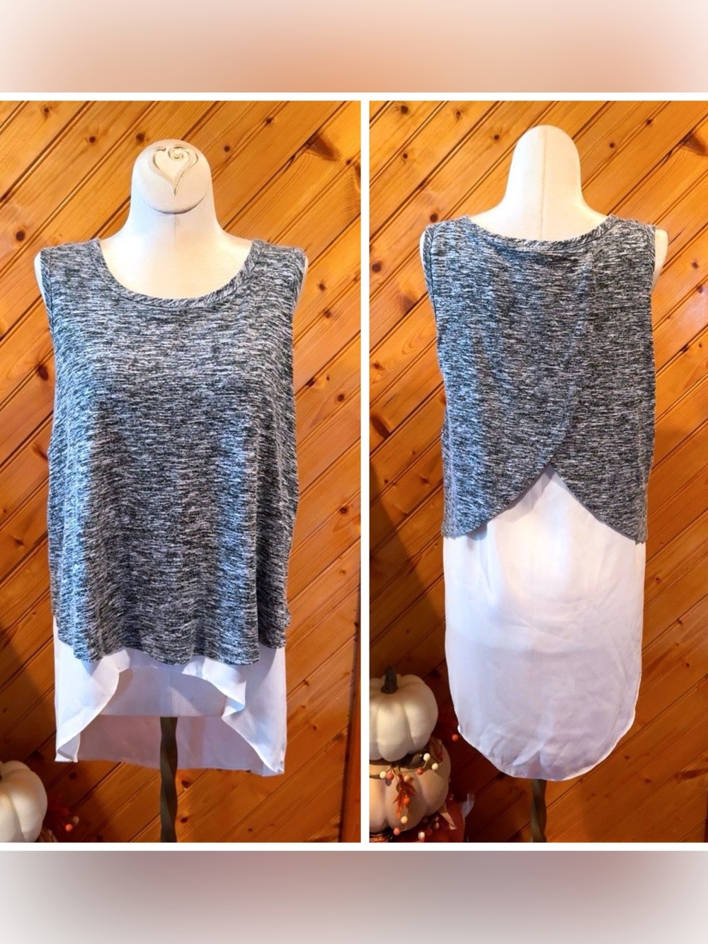 Bar III Mixed Media Layered High Low Tunic Tank Top Size Small